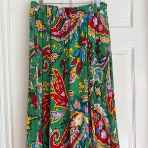 Boden Crinkle Midi Skirt, Green, Paisley Azure